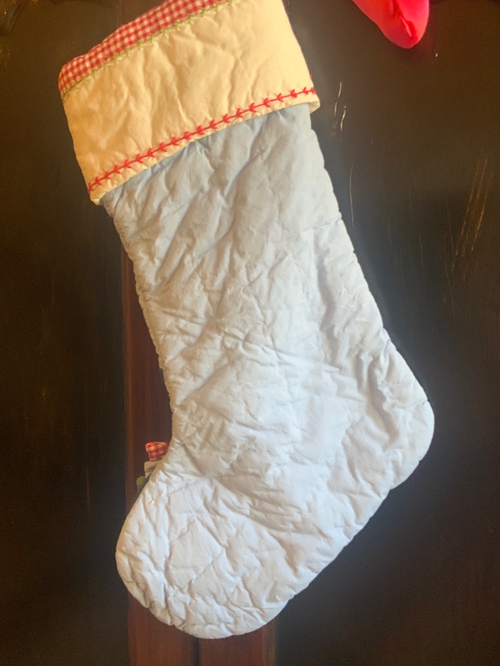 Quilted Appliqué Train Christmas Stocking - Blue, Red, Green - Picture 2 of 2
